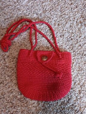 bag-etc By Rico Red Crochet Shoulder Bag with Button Closure